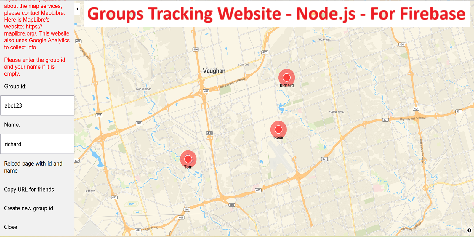 Groups Tracking Website Node.js - Firebase ready